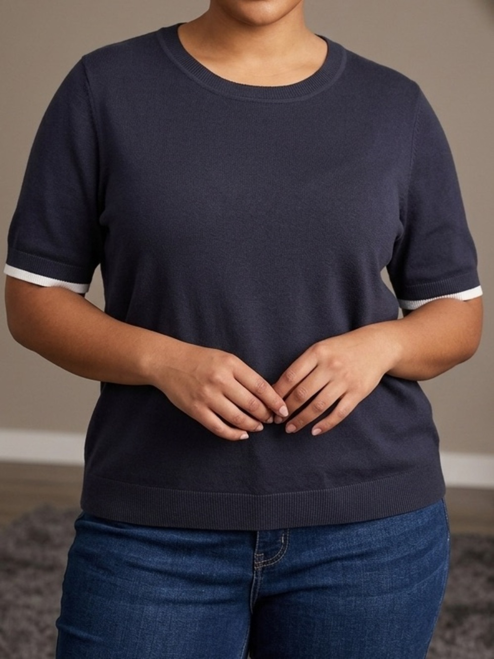 Calvin Klein blue short sleeve stretchy scoop neck shirt top